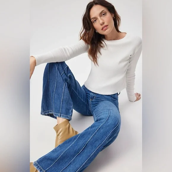 AMO Sara Trouser Dark Wash Wide Leg Striped in Delight Denim Jeans in Size 26 - Picture 3 of 16